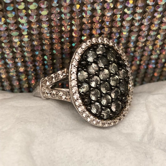 NWOT Sterling Silver Green Sapphire. & White Zircon Ring - Picture 5 of 7